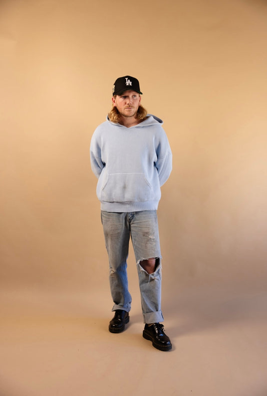 Heavy Weight Knit Hoodie (Blue)