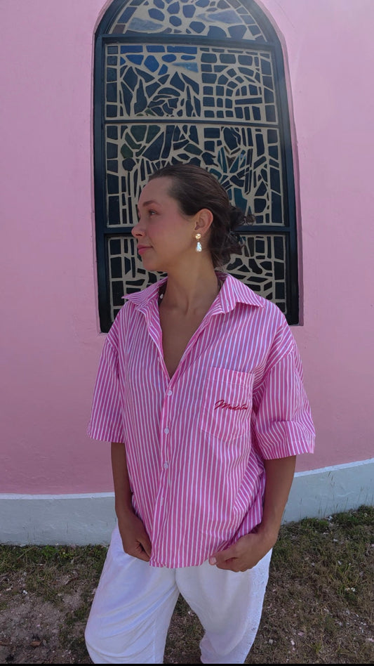 Pink ‘Madelow’ Cropped Cut Botton Up