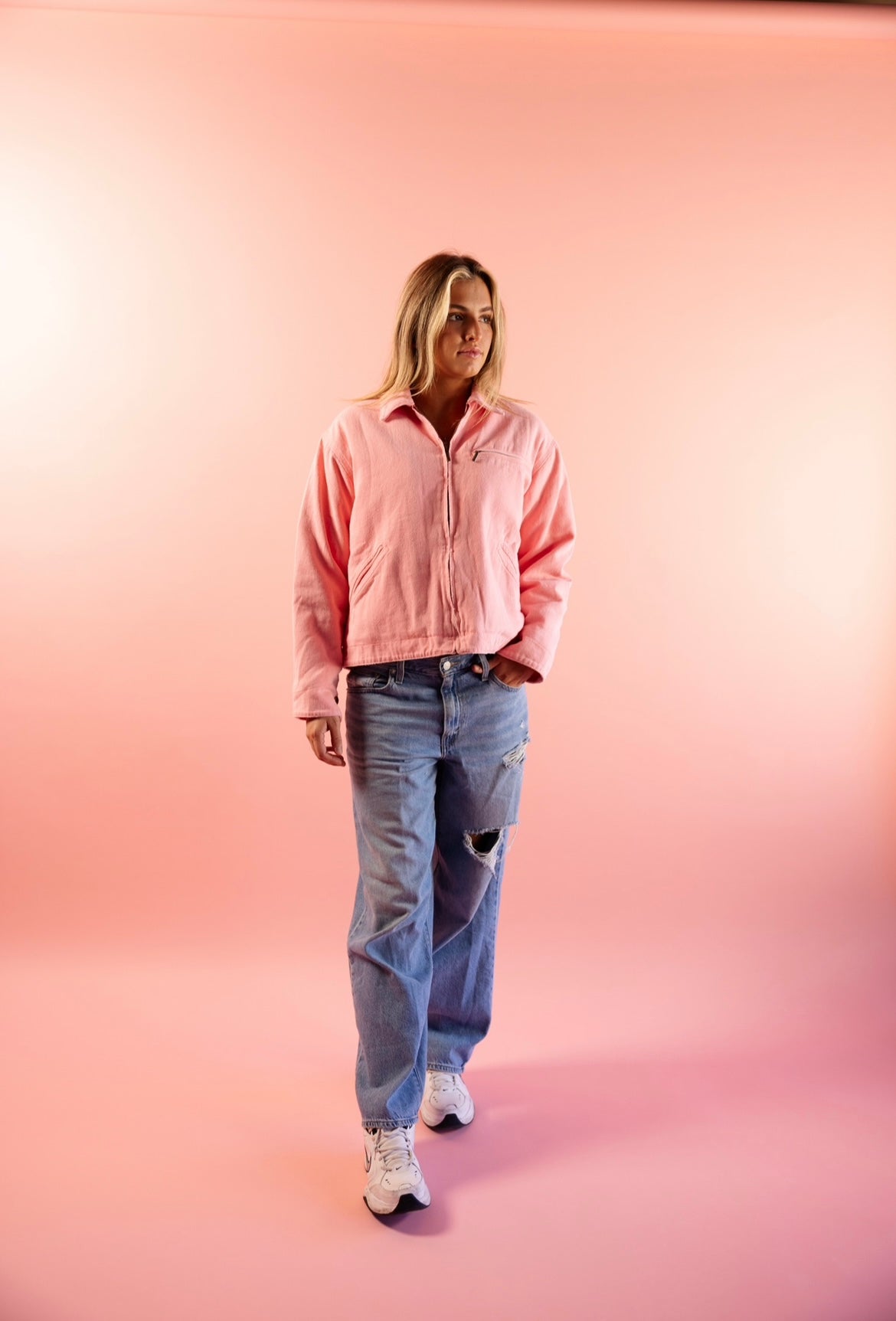 Cropped Cut Jacket (Pink)